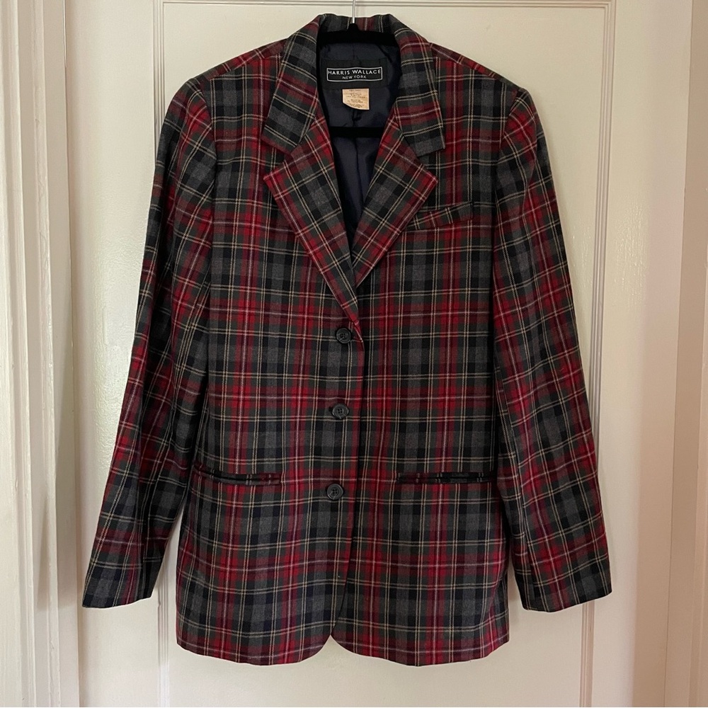 Vintage Harris Wallace 100% wool plaid blazer